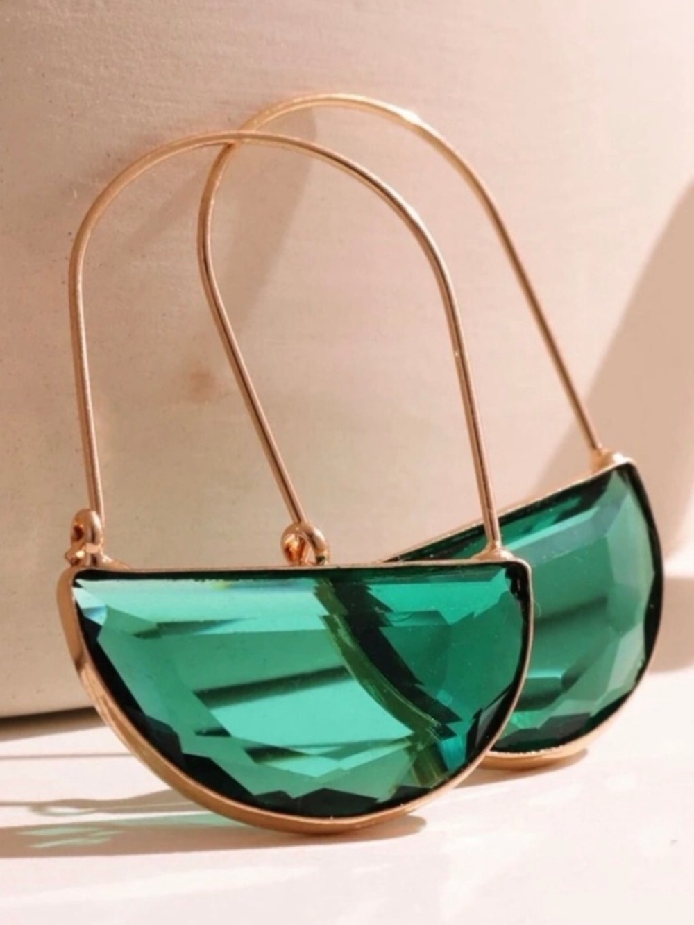 Crescent Green Glass Earrings